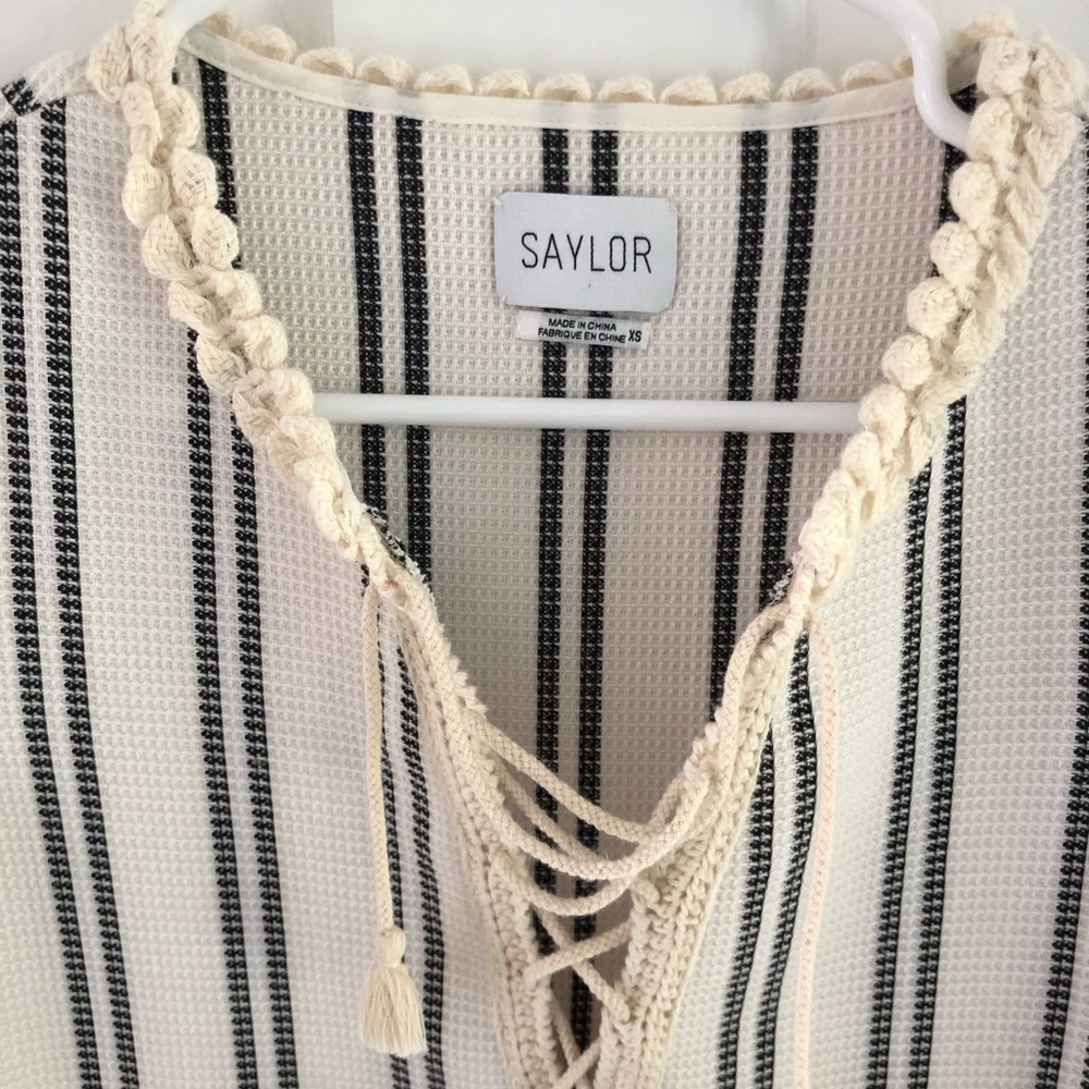 SAYLOR Cream and Black Striped Tassel-Trim Dress - Picture 3 of 11